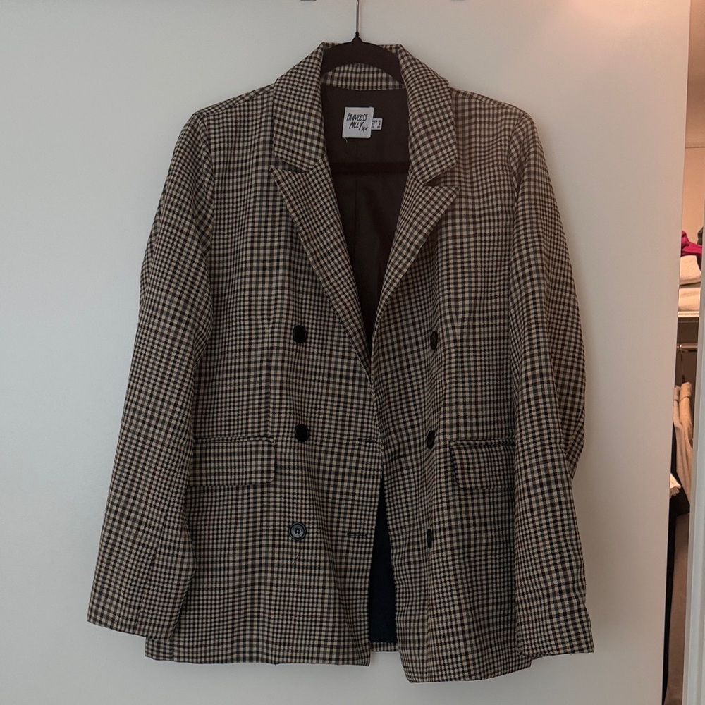 Princess Polly Checkered Houndstooth Blazer in Black and Tan